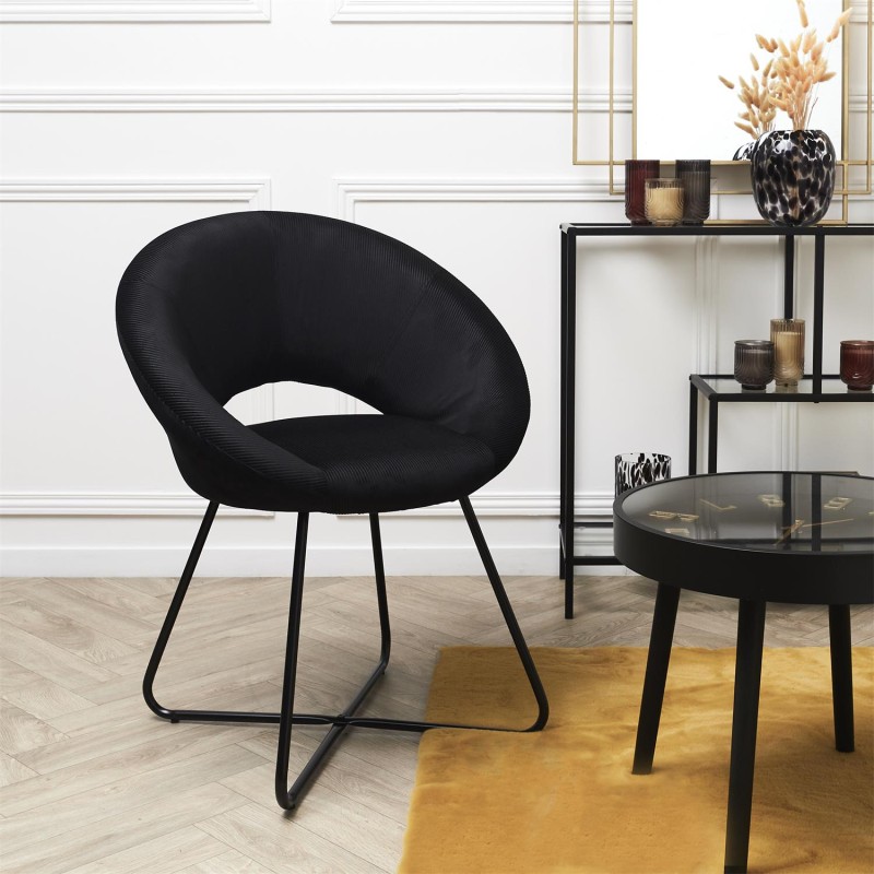 Fauteuil Rond Velours Côtelé Giulia Noir Home Deco Factory