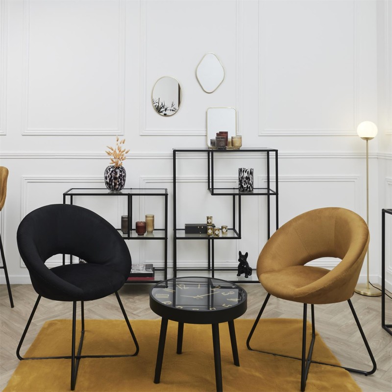 Fauteuil Rond Velours Côtelé Giulia Noir Home Deco Factory