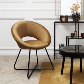 Fauteuil Rond Velours Côtelé Giulia Jaune Home Deco Factory 2