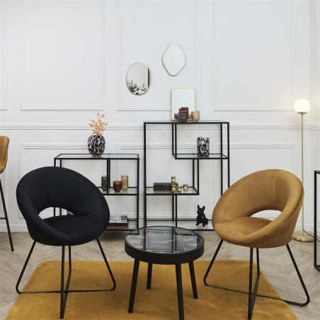 Fauteuil Rond Velours Côtelé Giulia Jaune Home Deco Factory