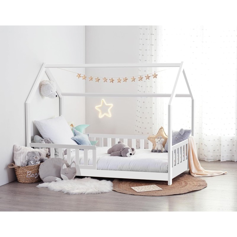 Ensemble Lit Cabane Oasis Blanc 90x190 cm + Matelas Enfant 90x190 Cm Laïba Kids