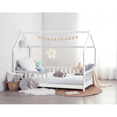 Ensemble Lit Cabane Oasis Blanc 90x190 cm + Matelas Enfant 90x190 Cm Laïba Kids