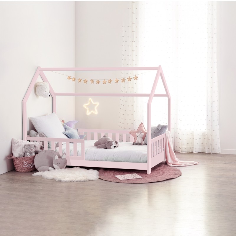Lit Cabane Enfant Bosco 90x190 Rose Laïba Kids