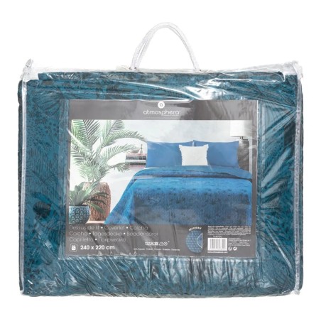 Dessus De Lit Imprimé Tropika Bleu Canard 240x220 Atmosphera