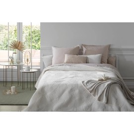 Dessus De Lit En Velours 240x260 Feuilles Beige Atmosphera 2