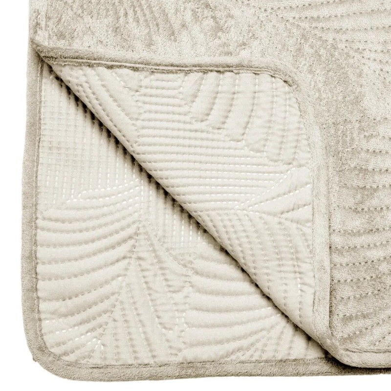 Dessus De Lit En Velours 240x260 Feuilles Beige Atmosphera