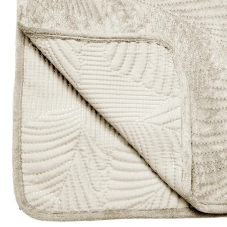Dessus De Lit En Velours 240x260 Feuilles Beige Atmosphera