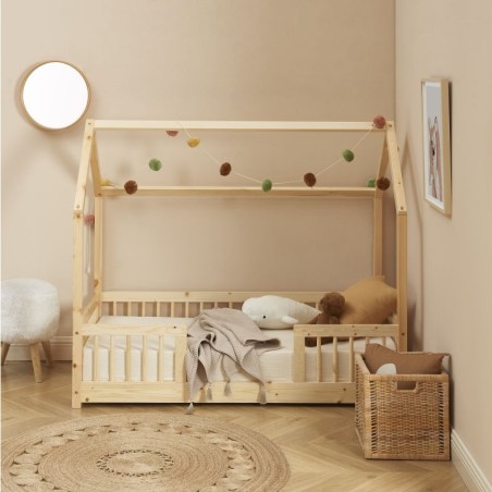 Lit cabane avec barrières Explorateur Beige 70x140 - Laïba Kids
