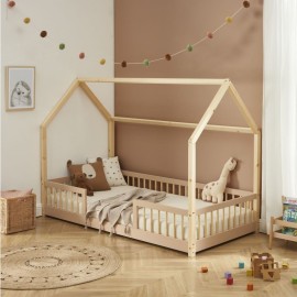 Lit cabane avec barrière Ludique Rose 90x190 - Laïba Kids 2