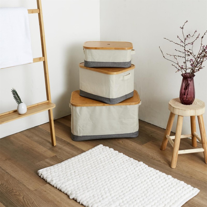 Lot De 3 Paniers Bambou Beige Home Deco Factory