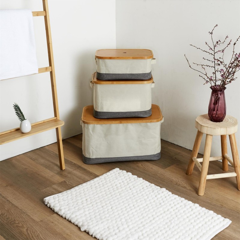 Lot De 3 Paniers Bambou Beige Home Deco Factory