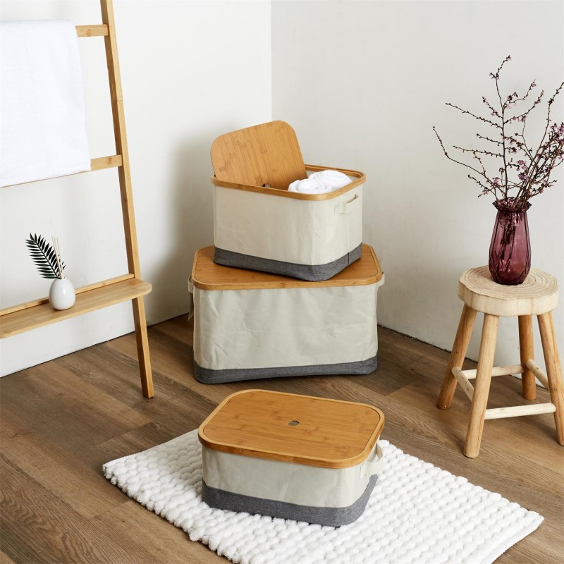 Lot De 3 Paniers Bambou Beige Home Deco Factory