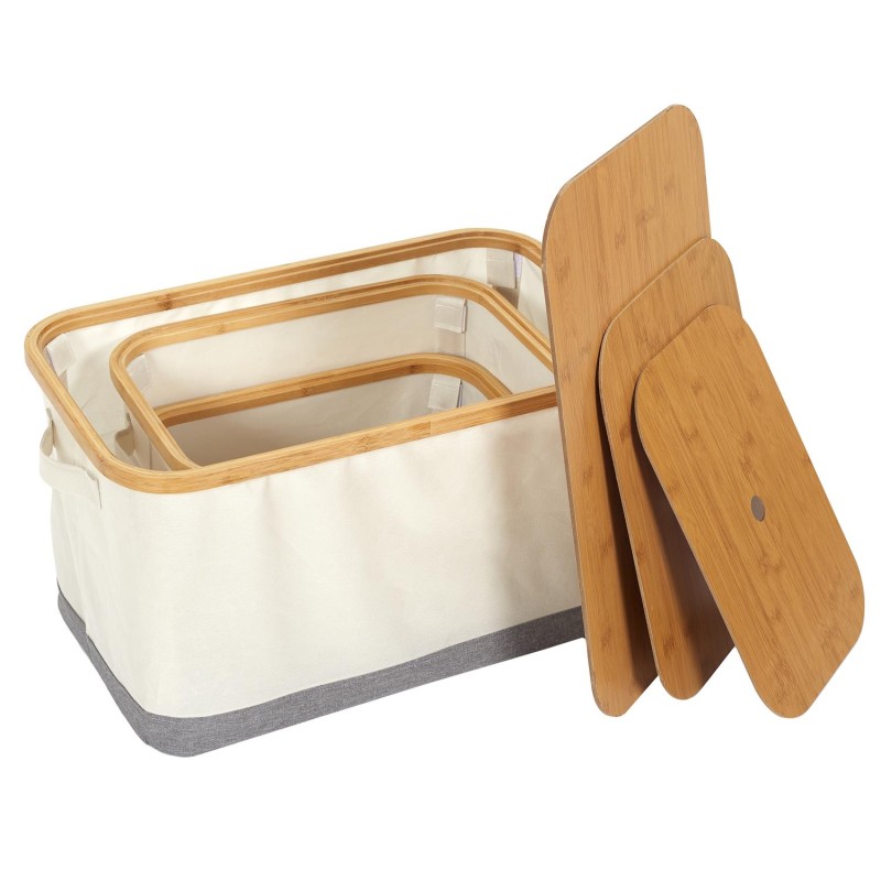 Lot De 3 Paniers Bambou Beige Home Deco Factory