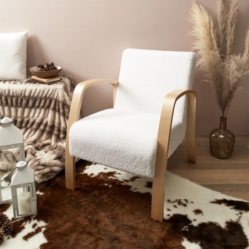 Fauteuil bouclette Hella Blanc Home Deco Factory