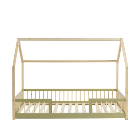 Lit Cabane Avec Barrière Ludique Vert 90x190 - Laïba Kids
