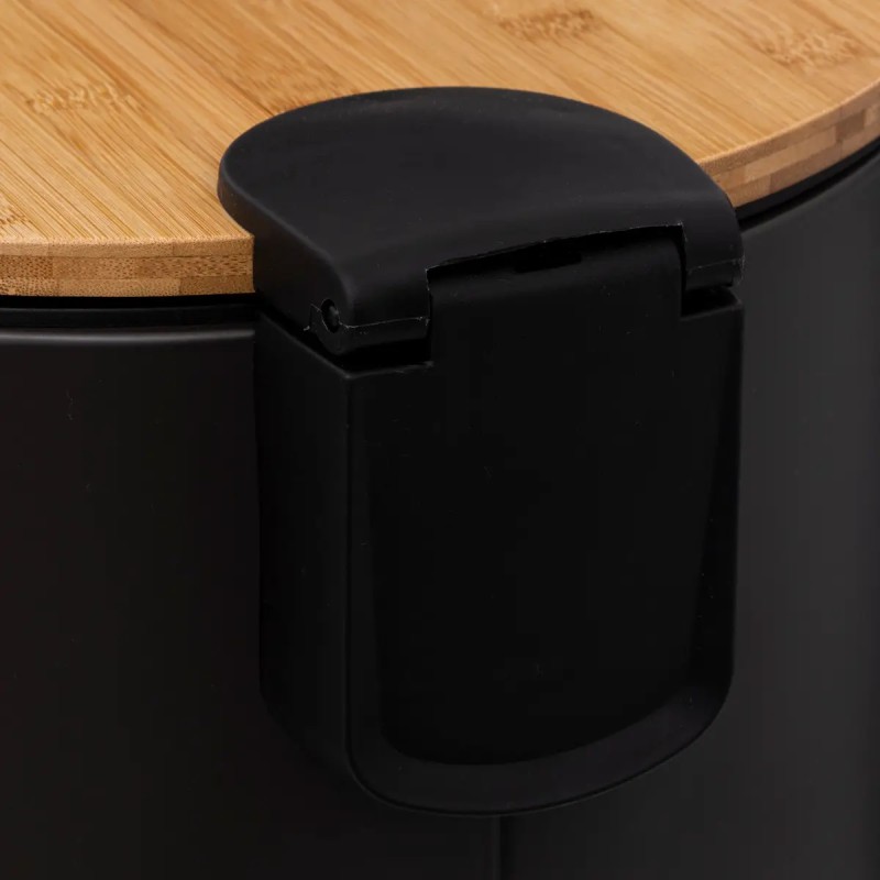 Poubelle En Métal Couvercle En Bambou Noire Five