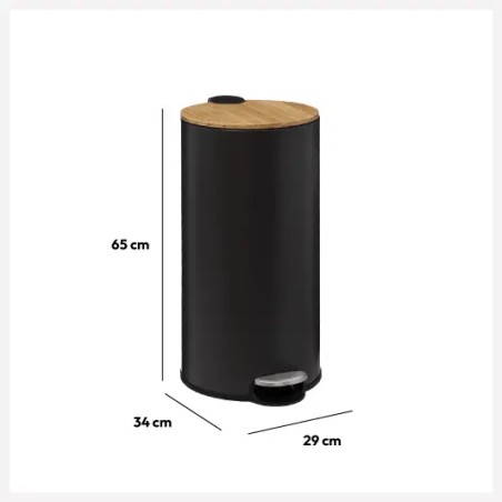 Poubelle En Métal Couvercle En Bambou Noire Five