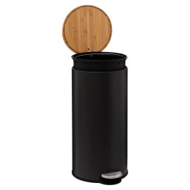 Poubelle En Métal Couvercle En Bambou Noire Five 2