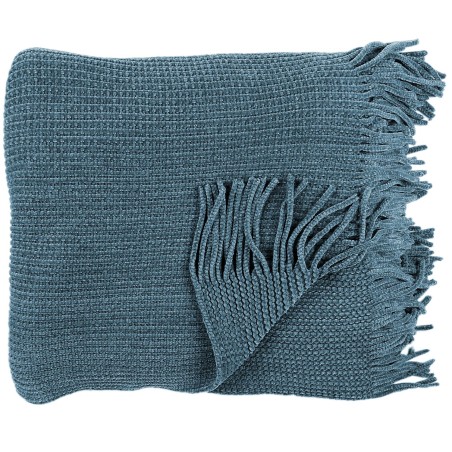 Plaid Chenille Frange Bleu Canard 120x150 - Home Deco Factory