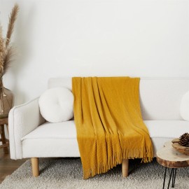 Plaid Chenille Frange Jaune Moutarde 120x150 - Home Deco Factory 2