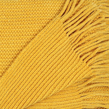 Plaid Chenille Frange Jaune Moutarde 120x150 - Home Deco Factory