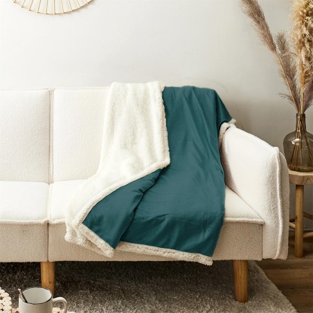 Plaid Microfibre Sherpa 125x150 Bleu Canard - Home Deco Factory