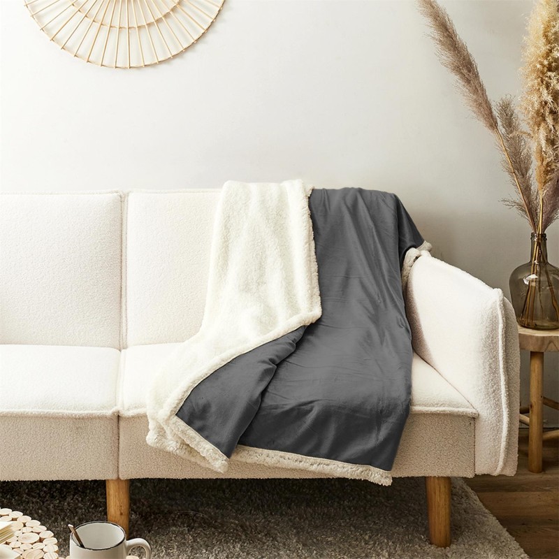 Plaid Microfibre Sherpa 125x150 Gris - Home Deco Factory