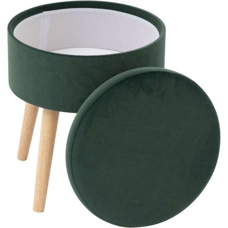 Tabouret Coffre Velours Tess Vert Cèdre - Atmosphera