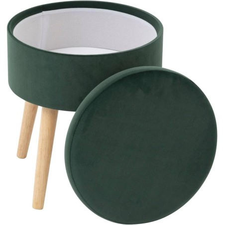 Tabouret Coffre Velours Tess Vert Cèdre - Atmosphera