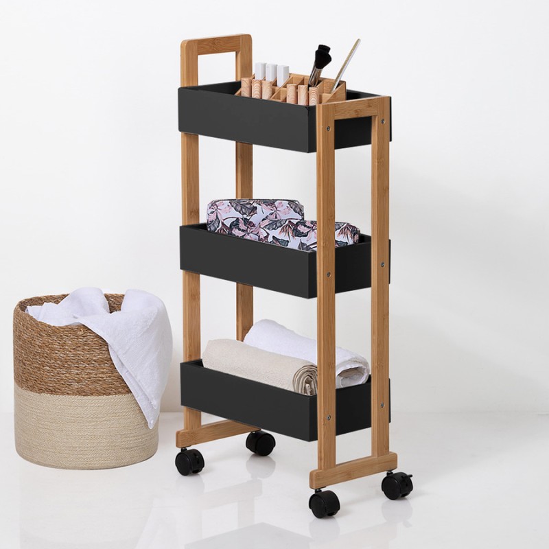 Desserte En Bambou 3 Niveaux Noir Five