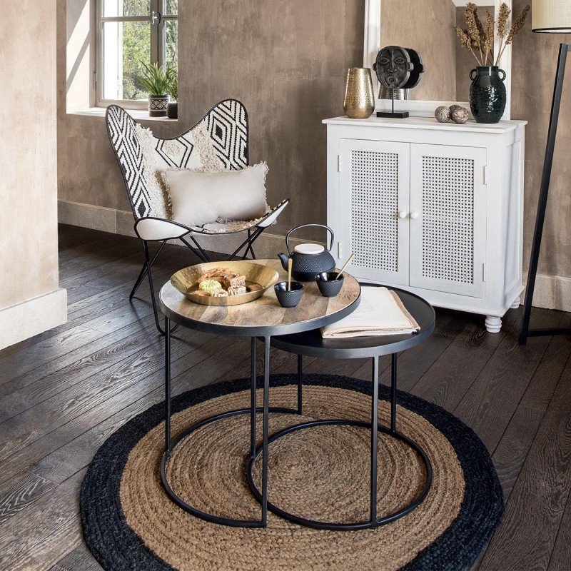 Tapis Rond À Bordure D120 Jute Noir Atmosphera