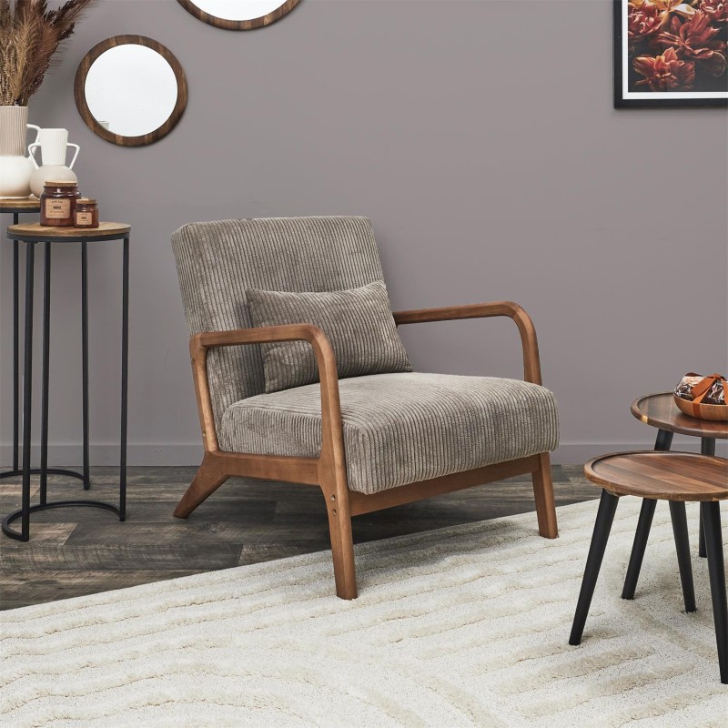 Fauteuil De Salon Côtelé Scott Taupe - Home Deco Factory