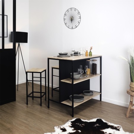 Table ilot 2 tabourets Loka Noir - Home Deco Factory