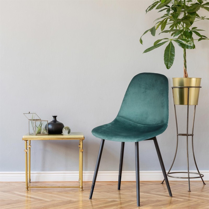 Chaise En Velours Côtelé Giulia Bleu Canard - Home Deco Factory