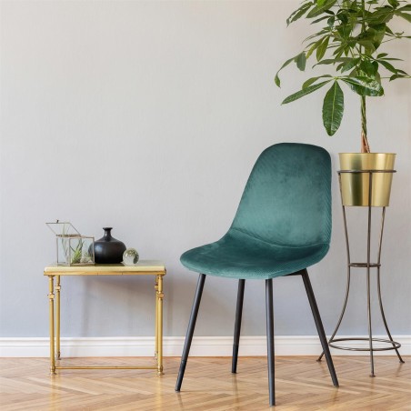 Chaise En Velours Côtelé Giulia Bleu Canard - Home Deco Factory