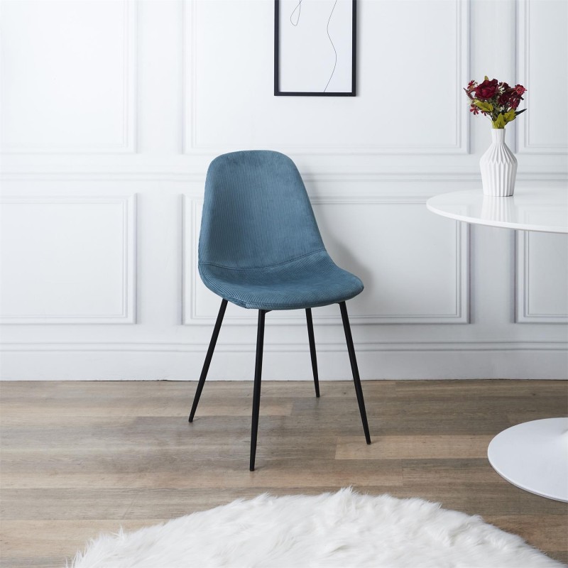 Chaise En Velours Côtelé Giulia Bleu Canard - Home Deco Factory
