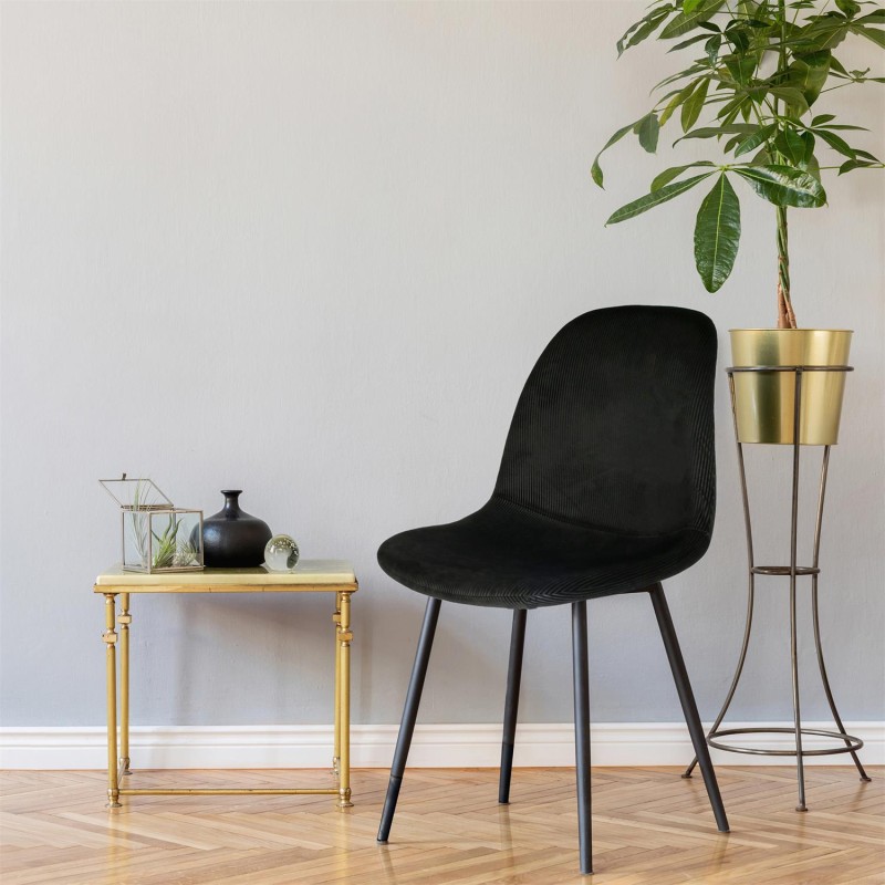 Chaise En Velours Côtelé Giulia Noire - Home Deco Factory