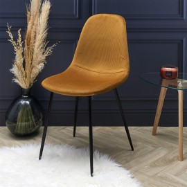 Chaise En Velours Côtelé Giulia Jaune - Home Deco Factory 2