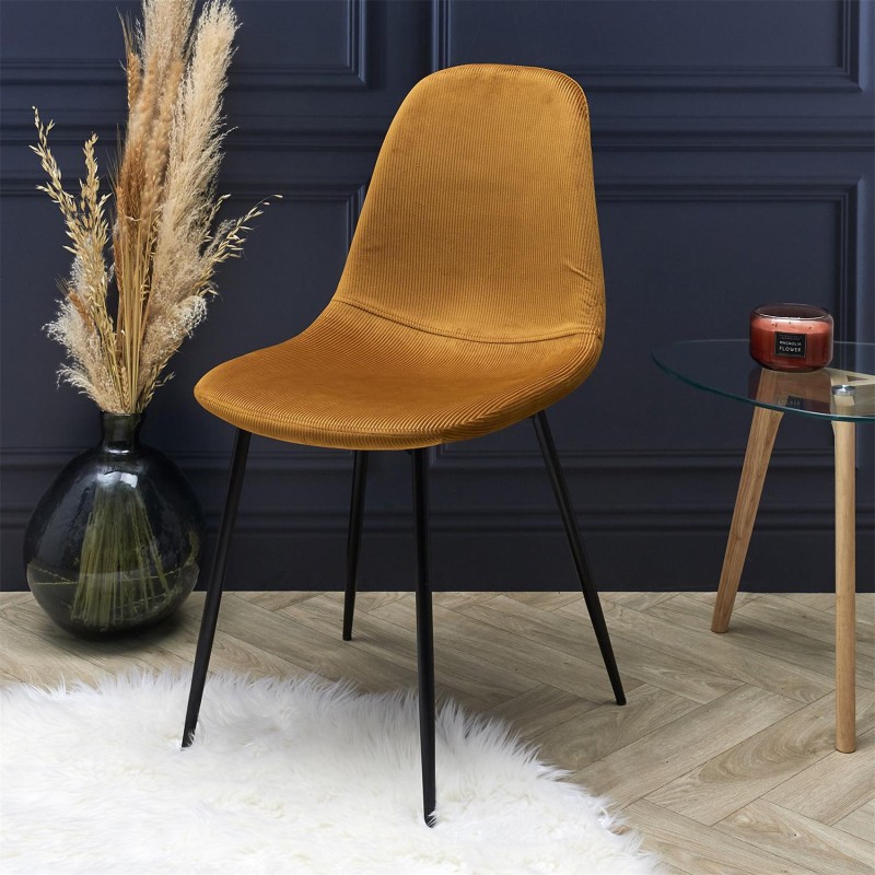 Chaise En Velours Côtelé Giulia Jaune - Home Deco Factory