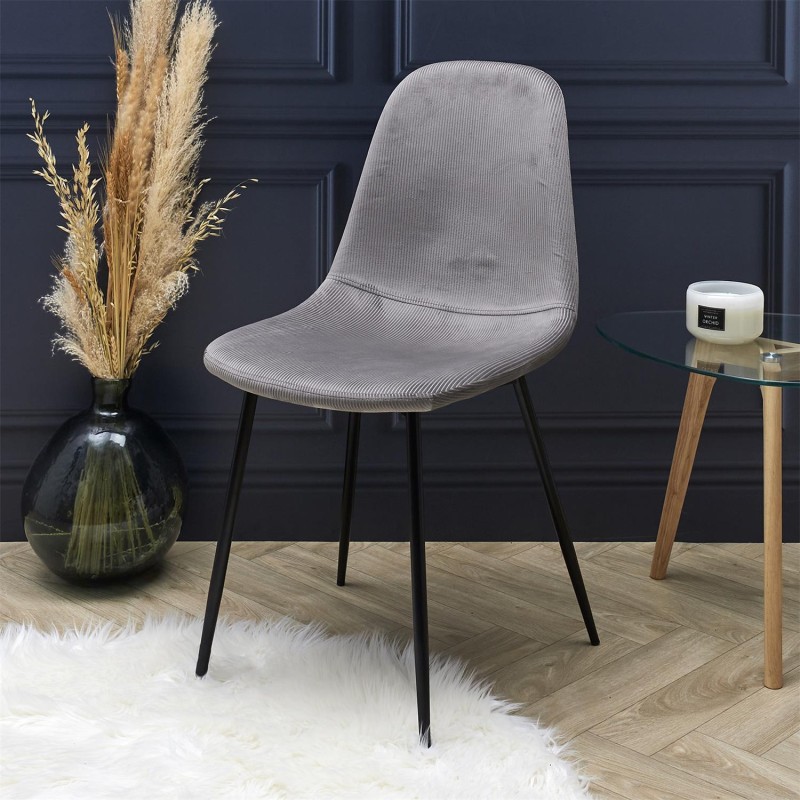 Chaise En Velours Côtelé Giulia Gris - Home Deco Factory