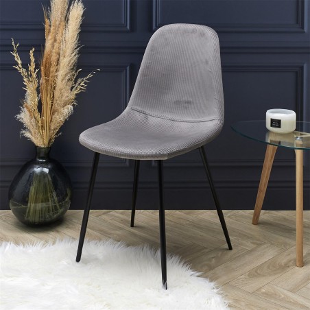 Chaise En Velours Côtelé Giulia Gris - Home Deco Factory