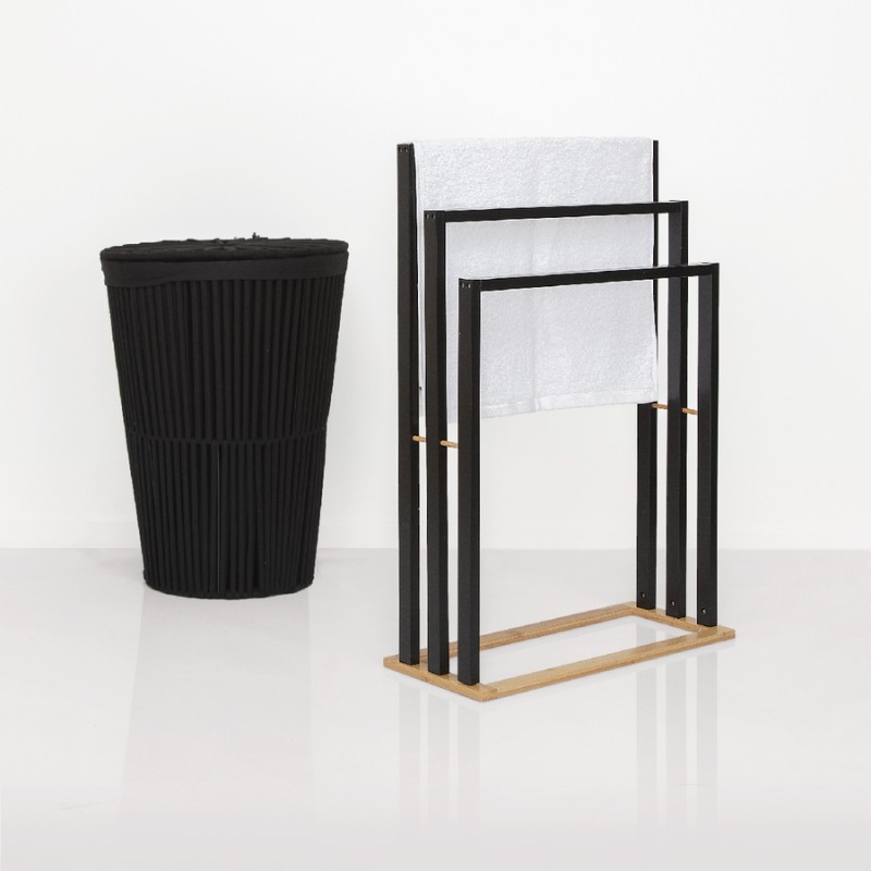 Porte Serviette Bois En Bambou Noir Five