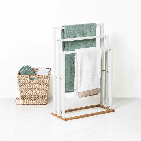 Porte serviettes en bambou - 3 barres Blanc