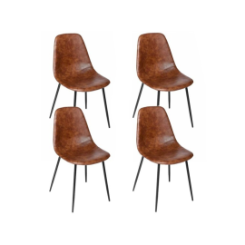 Lot de 4 Chaises Vladi Effet Cuir Marron Atmosphera