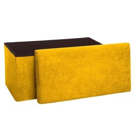 Pouf Pliable Double Velours Côtelé Ocre - Atmosphera 2