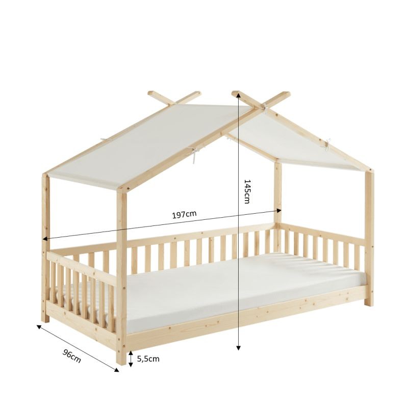 Ensemble Lit Tente Barrière Beige 90x190 cm + Matelas Enfant 190x90 - Laïba Kids