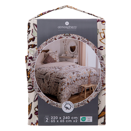 Parure de lit imprimée Indie Beige 240x220 - Atmosphera