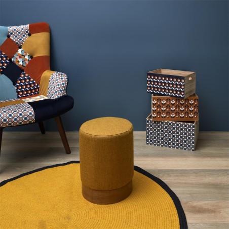 Pouf en tissu Alban Moutarde - Home Deco Factory