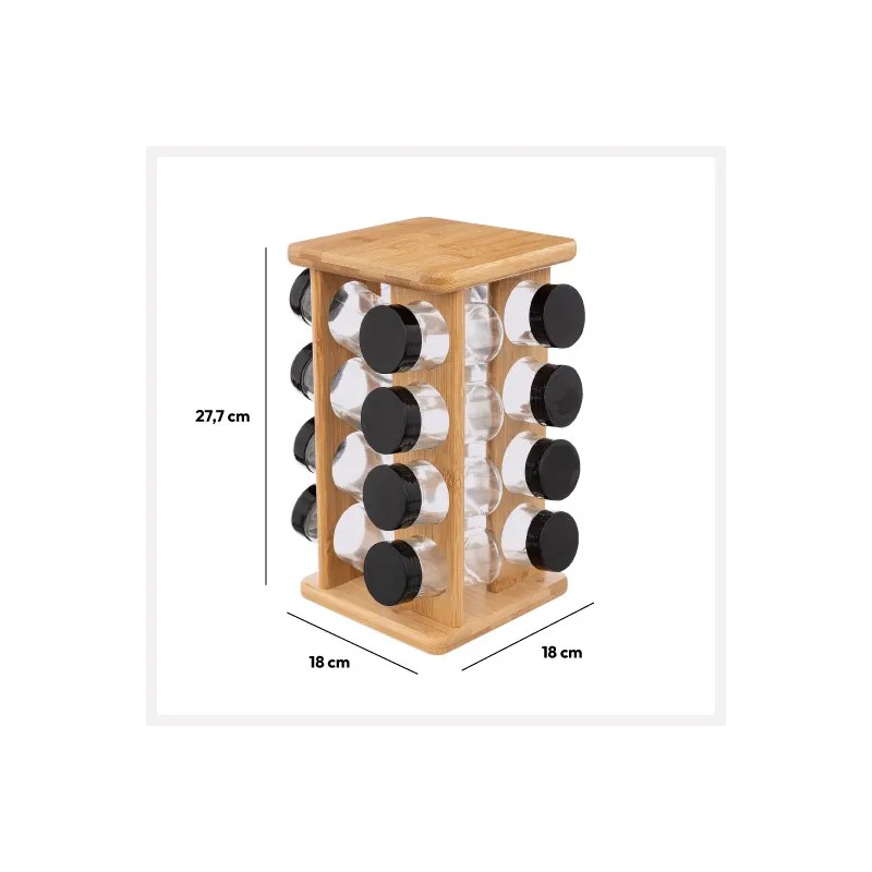 Présentoir épices rotatif en bambou avec 16 pots