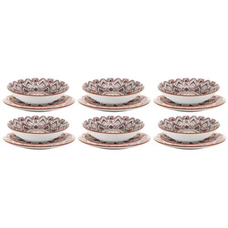 Service De Table 18 pcs Mandala En Porcelaine Orange - Home Deco Factory